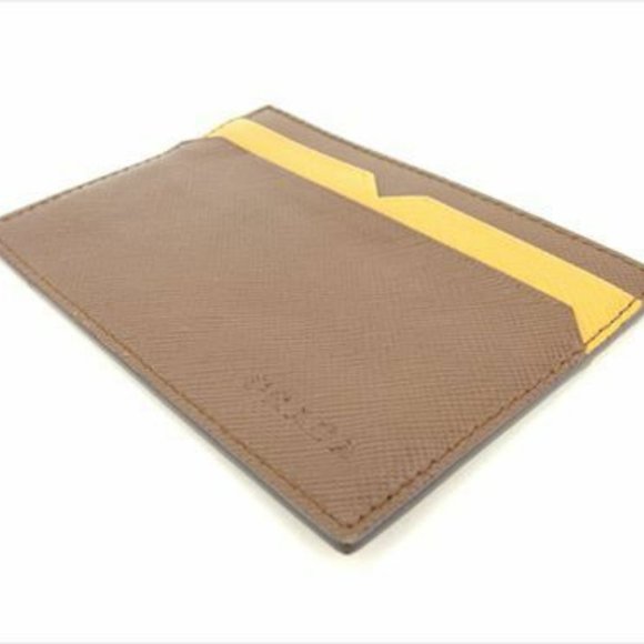 Authentic Prada Card Case Brown Beige Saffiano leather Woman unisex - Picture 7 of 8